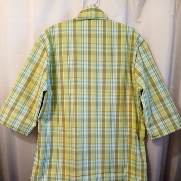 New Mens Western Cowboy Snap Shirt M Plaid short sleeve Mint Olive Blue collared - Picture 7 of 9